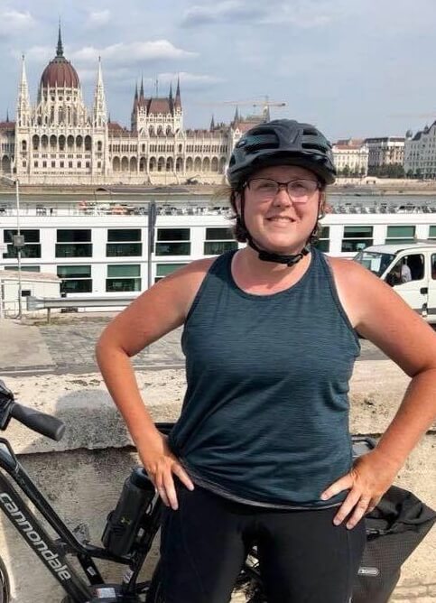 Photo of Kathy in a bike helmet